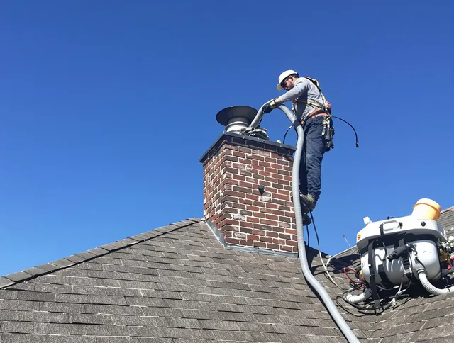 Dedicated Branford Chimney Sweep team member cleaning a chimney in Branford, CT