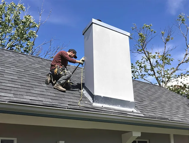 Branford Chimney Sweep team member finishing chimney construction in Branford, CT