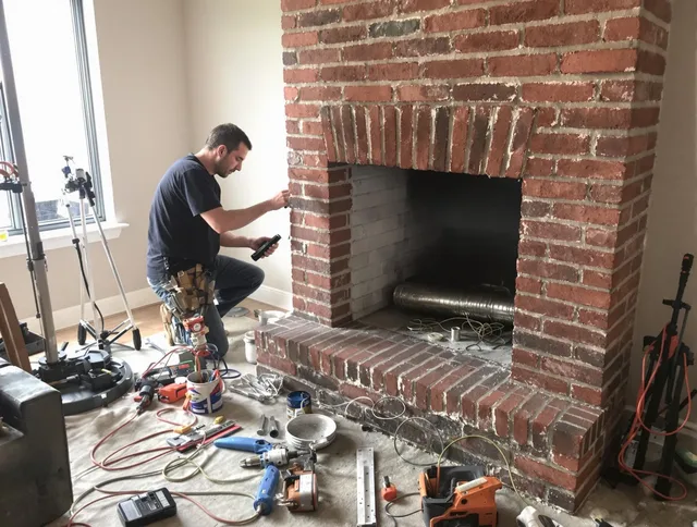 Branford Chimney Sweep specialist finalizing chimney liner service in Branford, CT
