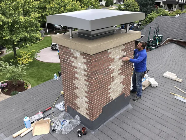 Branford Chimney Sweep team working on a custom chimney remodel in Branford, CT