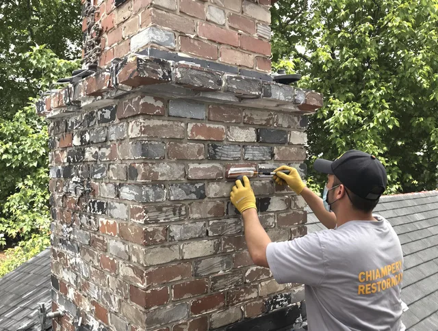 In-progress chimney restoration by Branford Chimney Sweep in Branford, CT